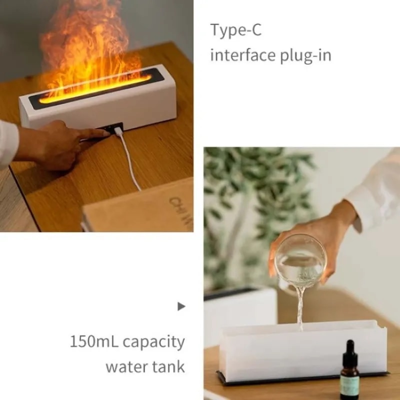 감각적 습도 조절기 USB 화염 아로마 디퓨저 공기 초음파 쿨 미스트 메이커, 테라피 에센셜 오일 램프, 현실적인 화재 : 디에이치0305유통