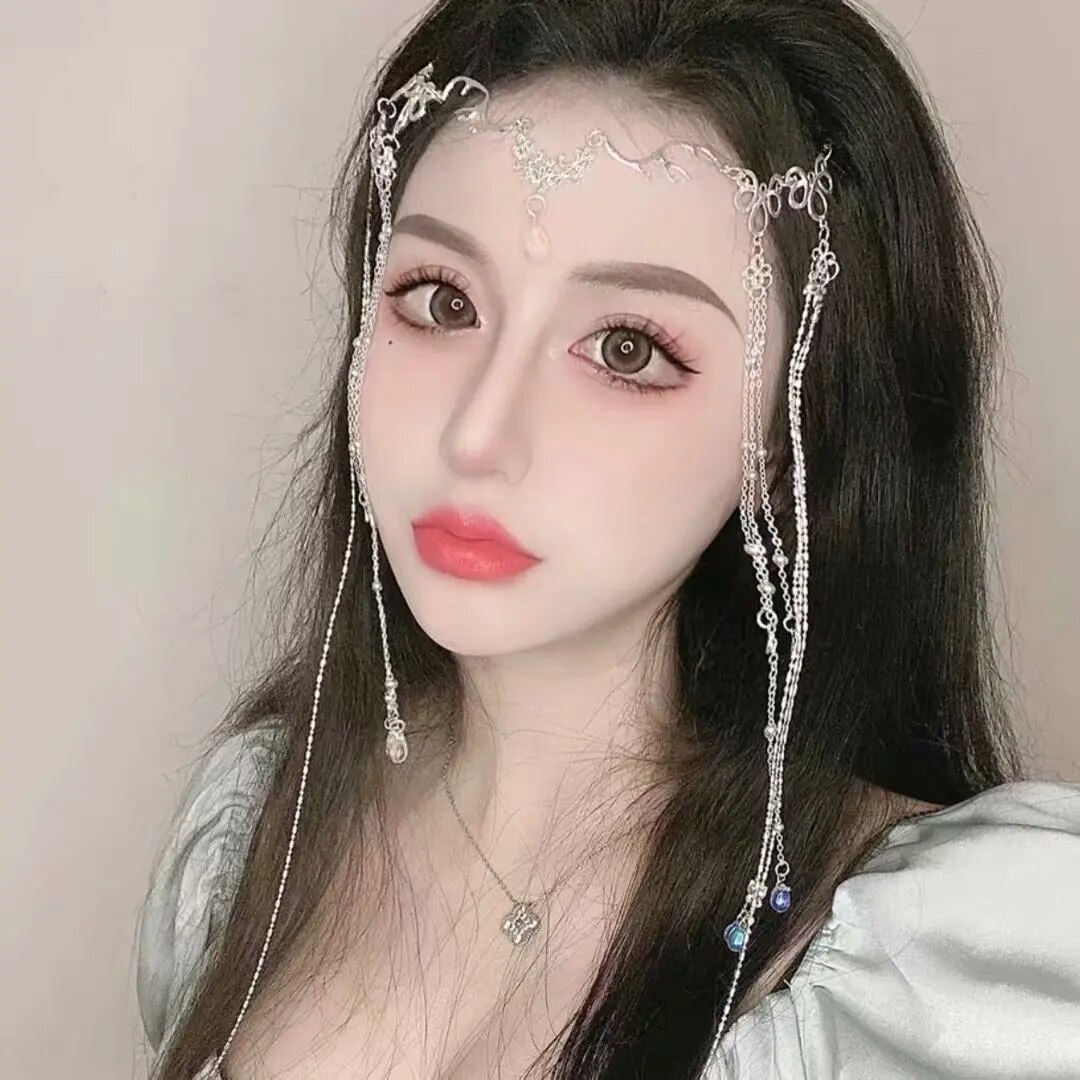 페이스체인 헤드 커튼 이마 머리 크리스탈 웨딩 헤어 액세서리 : 째니월드마켓