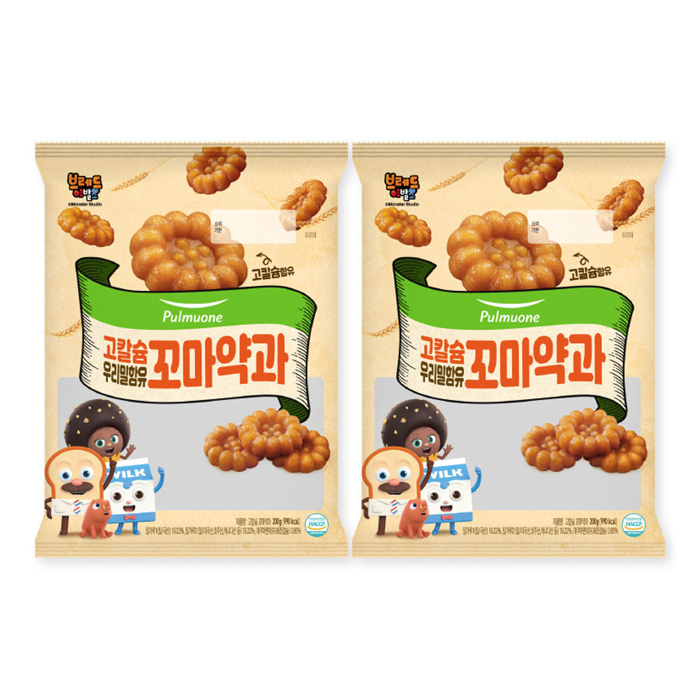 풀무원 고칼슘 우리밀 미니약과 200gX2 간식 브레드이발소꼬마약과 : 우유팡