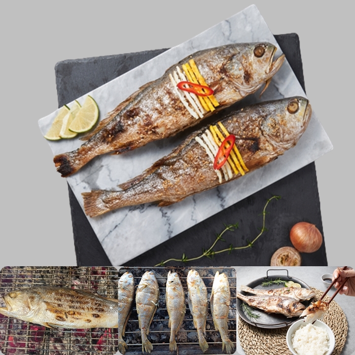 [섬마을어부] 참숯에 구운 굴비 특대 33~35cm  구운조기 제수용 고흥 숯불생선구이 맛집 : 고흥숯불생선구이섬마을어부