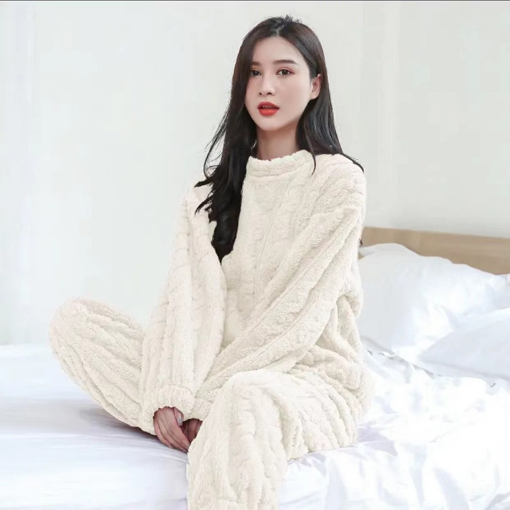 겨울 극세사 꽈배기 수면 잠옷 여성 홈웨어 파자마 세트 : 윤이가게