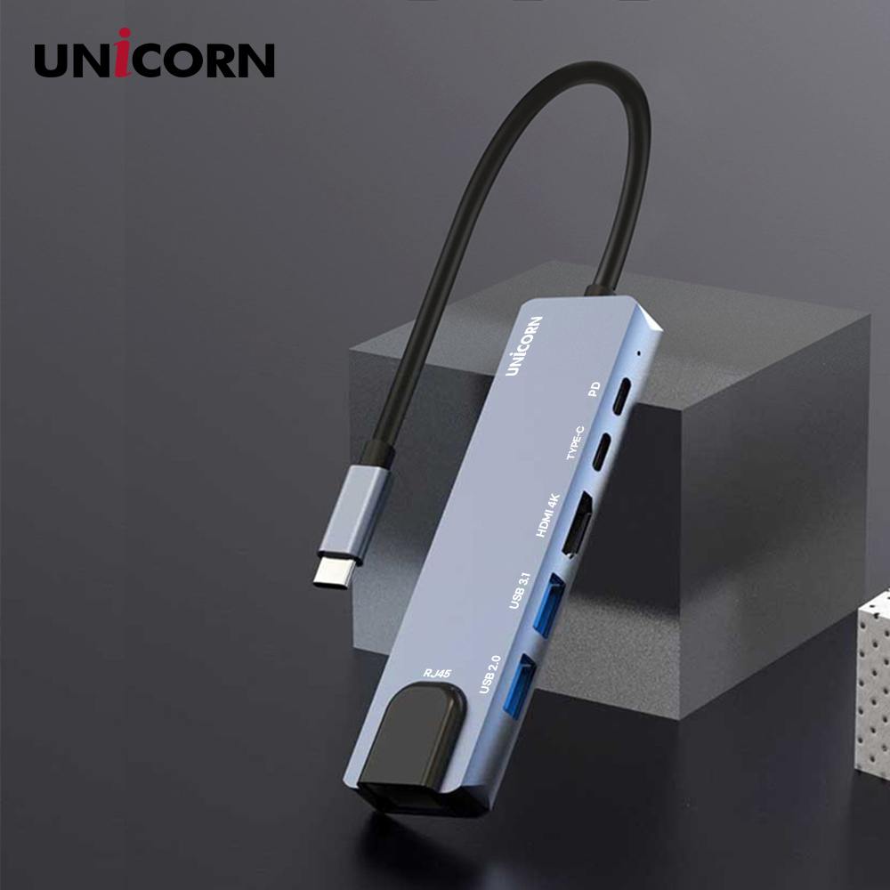 USB멀티허브 6IN1 LAN포트 HDMI USB-C포트 P 미러링 유니콘 TCH-L50 : 성원솔루션 공식스토어