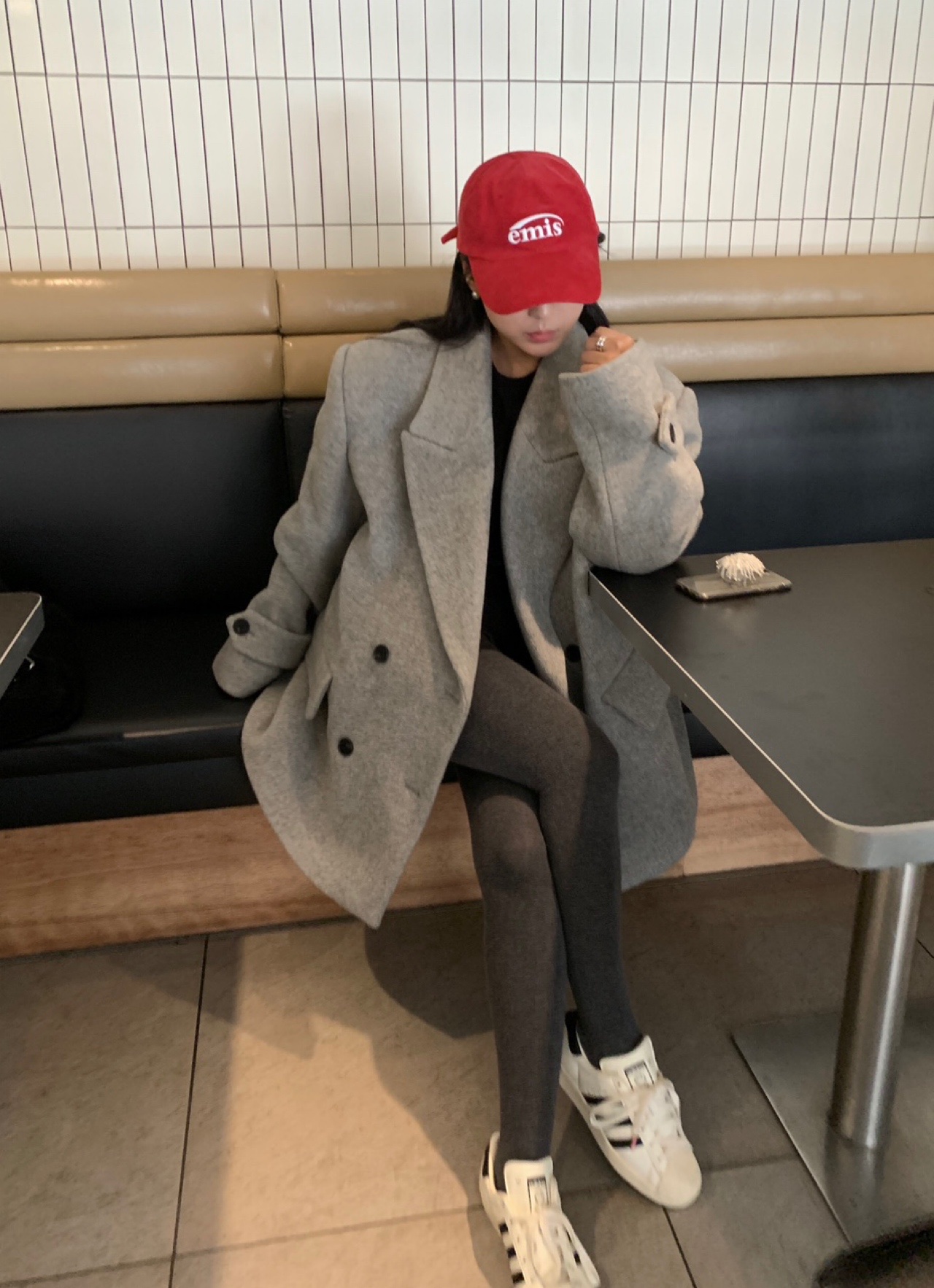 premium 아웃핏 뮤뮤 피코트 반코트 오버핏 울 더블코트 그레이 : 디어링 dearring