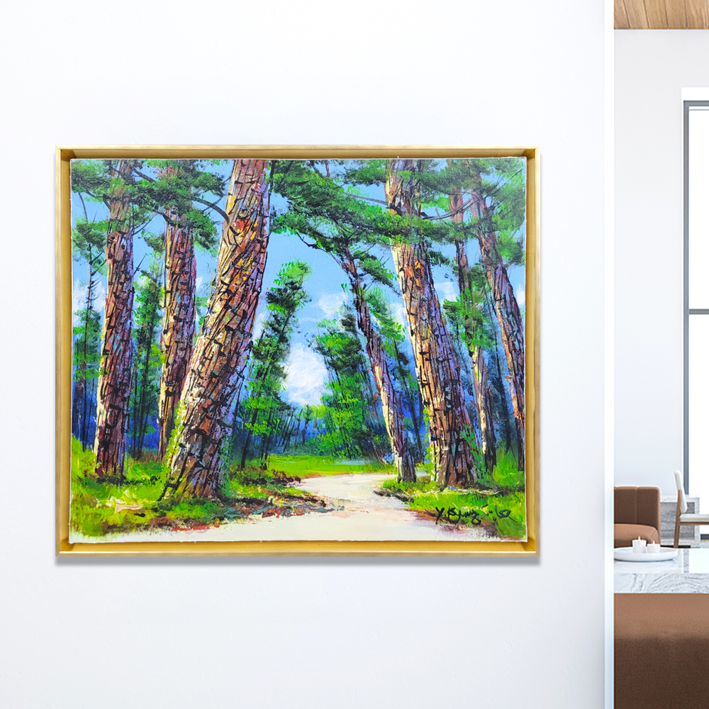 [진품]윤경식 화백 장수하는 소나무길 그림 유화 풍수지리 액자 풍경 55.9x48.3cm : 인메이블