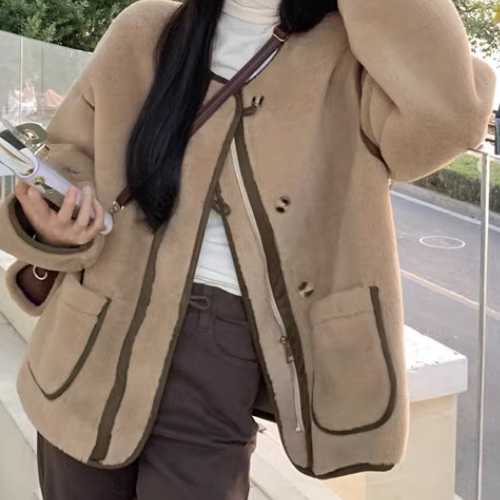 커피 베이지 보송 뽀글이 여성 캐주얼 라인 털 자켓 재킷 S10 : 제이엠쇼핑몰