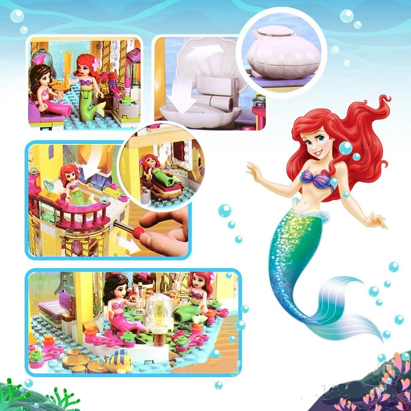 FIT 41063 디즈니 공주 아리엘의 해저 궁전 성 인어 엘사 빌딩 블록 친구 벽돌 장난감 소녀 : 다시올마트
