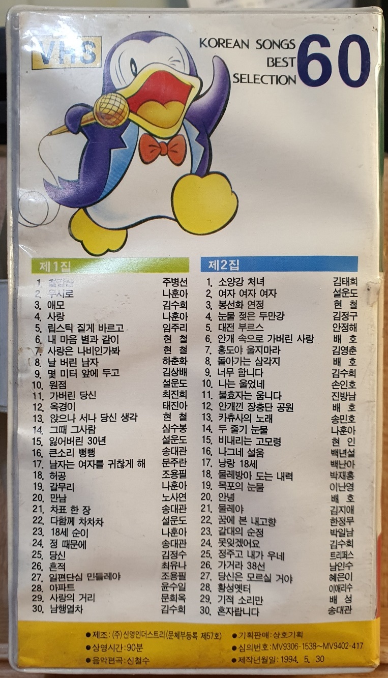 BW - 2 / 중고개봉 비디오테이프)  당신의 노래방 60곡(2TAPE) : 우리종합컬렉션