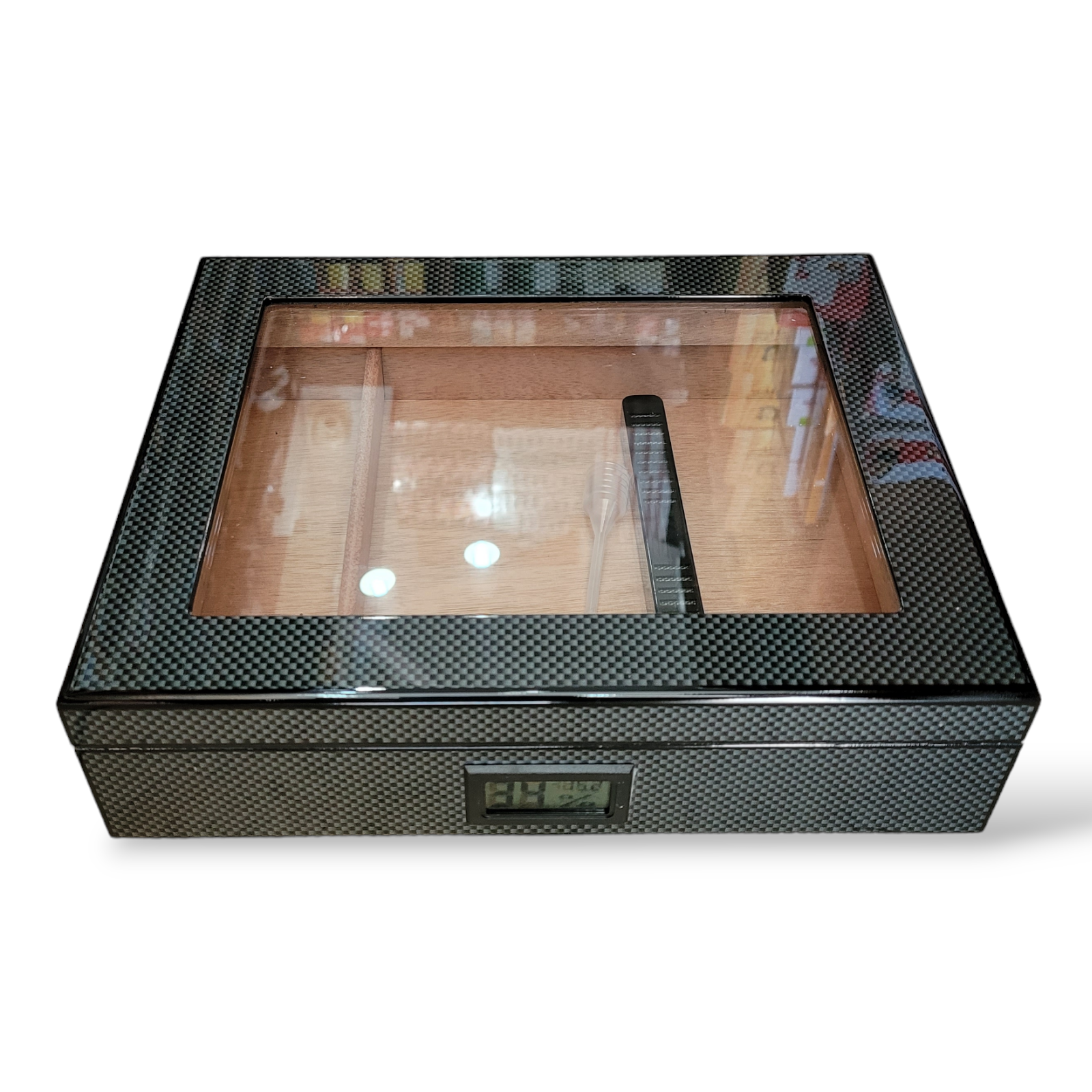 매트블랙 시가휴미더 25스틱수납가능 glass top humidor : 롤링타바코 몰