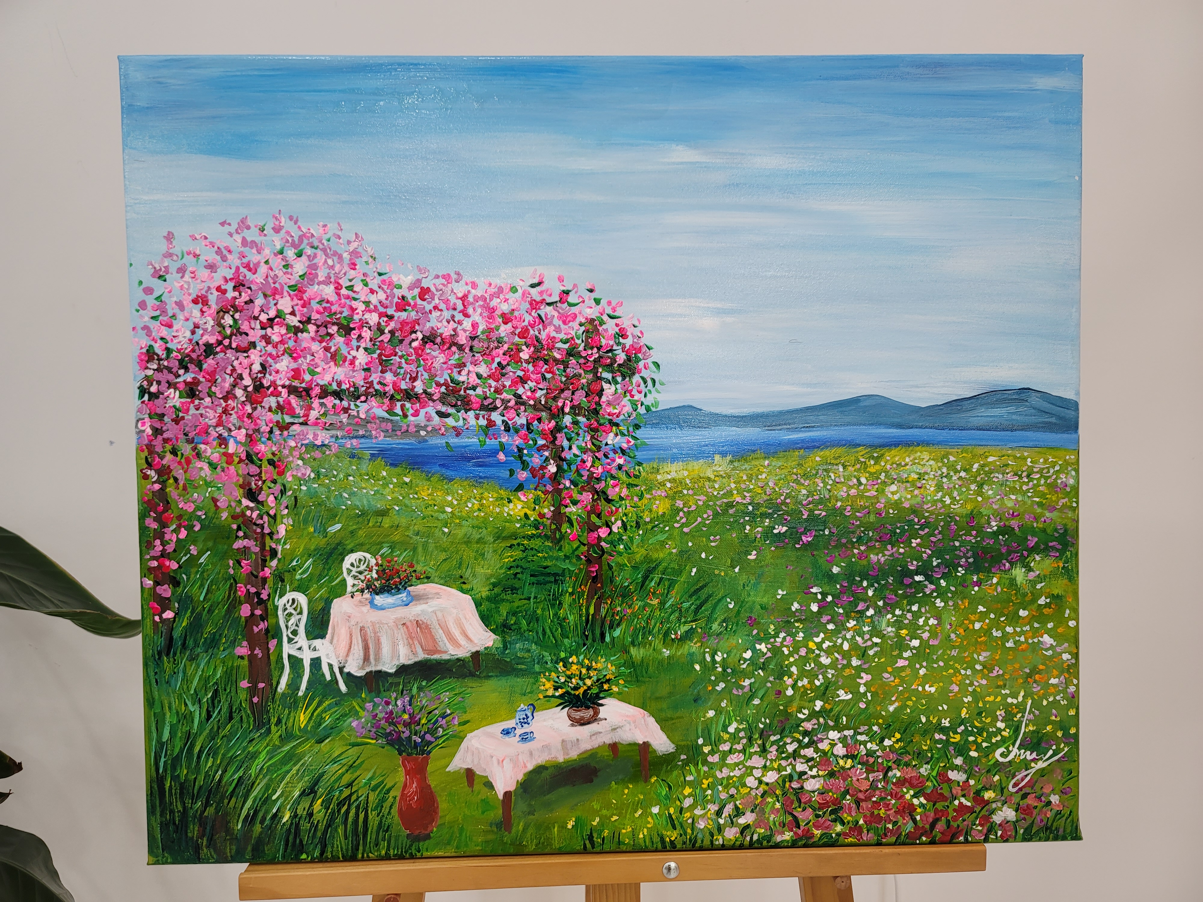 아름다운 들꽃과 꽃넝쿨이 있는 풍경 20호 : 그림 그리는 사람