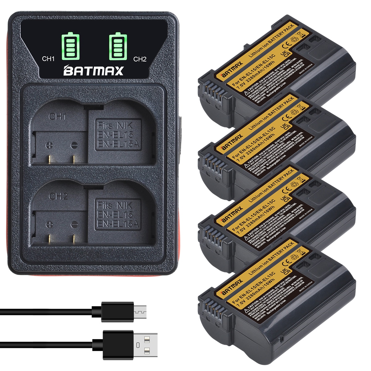 카메라 배터리 충전식 충전기 2280mAh ENEL15C EL15C EN EL15 LED 듀얼 Nikon Z5 Z6 II Z7 Z7II D780 D850 D7500 D500 D60 : 채아스토리