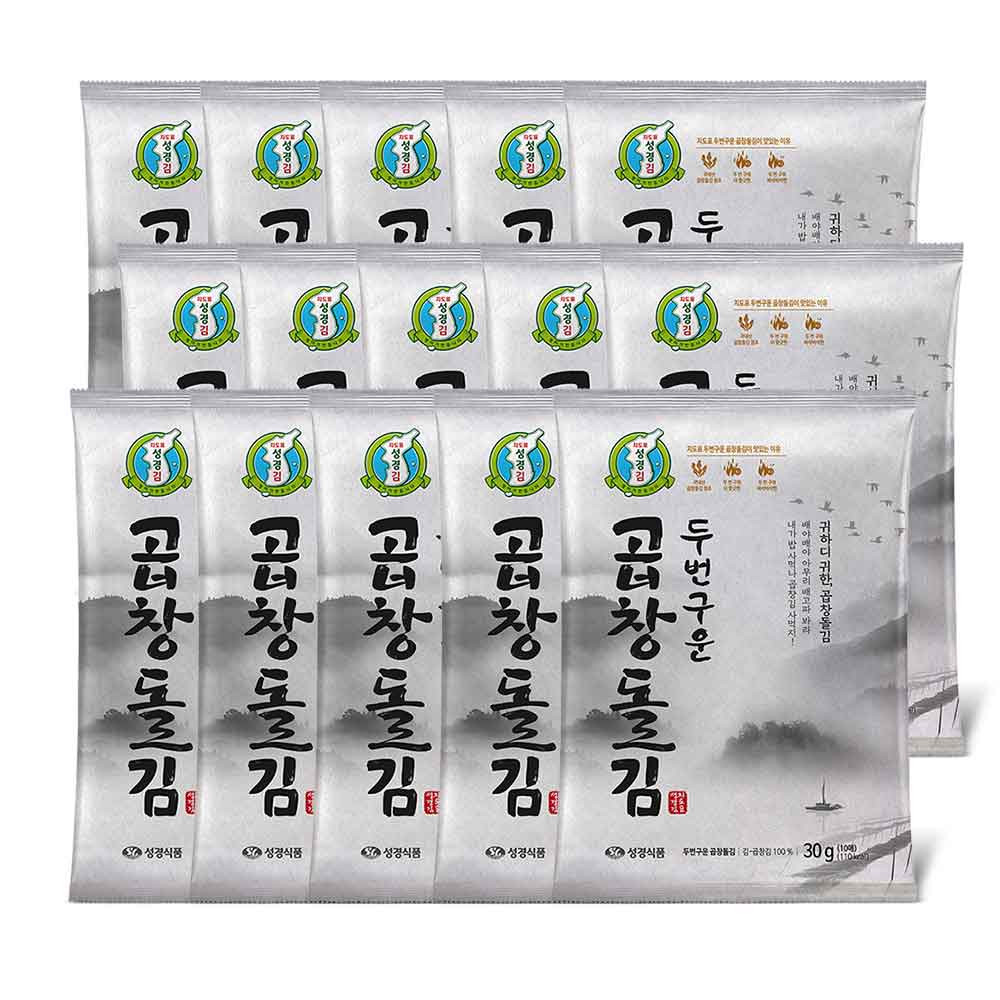 [성경김본사] 프리미엄 두번구운 곱창돌김 30g, 15개 : 주식회사 성경식품