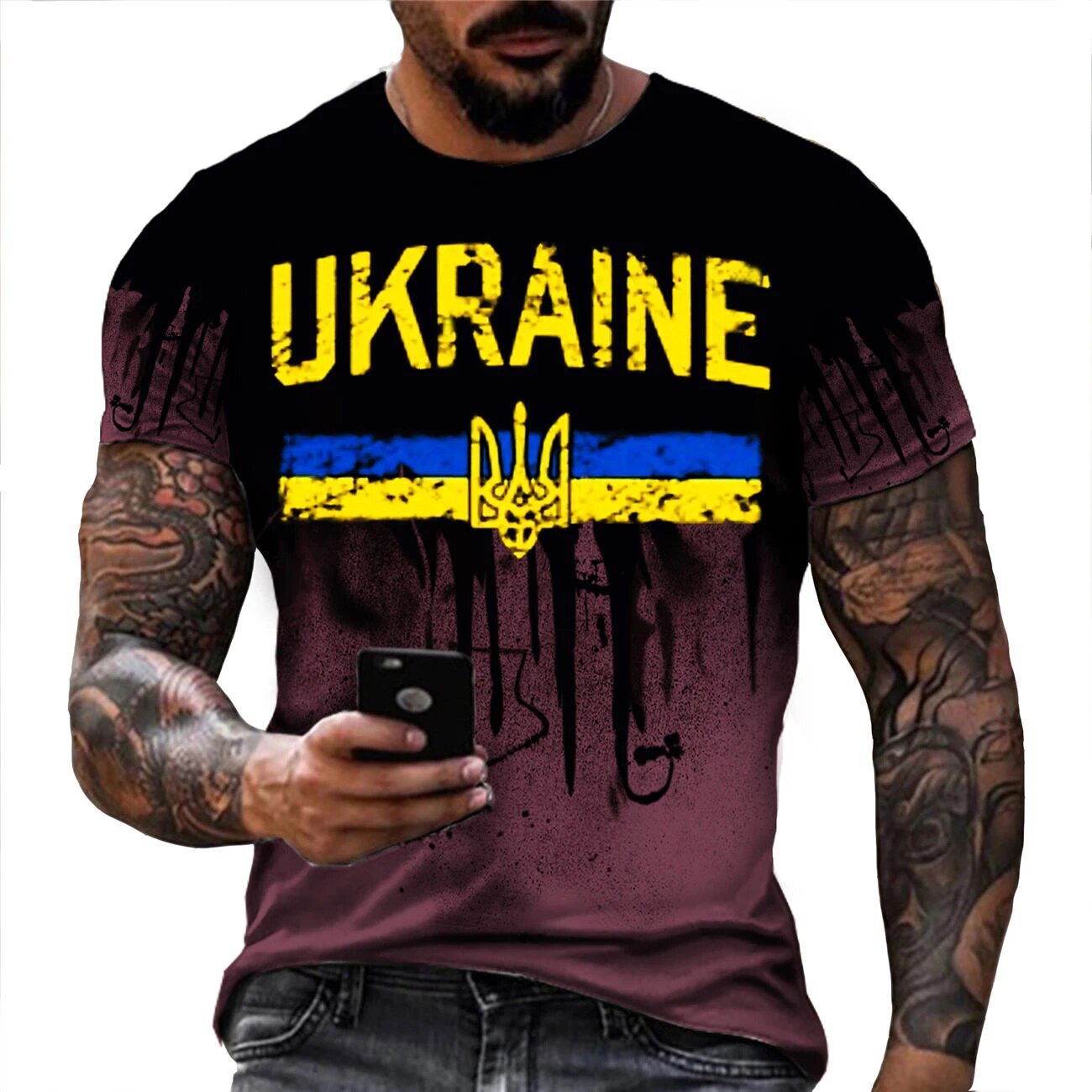2022 남성용 빈티지 티셔츠 Ukranian 3D 티셔츠 Ukranian 군대 엠블럼 티셔츠 Ukraine 국기 로고 면 티 : 백령상회