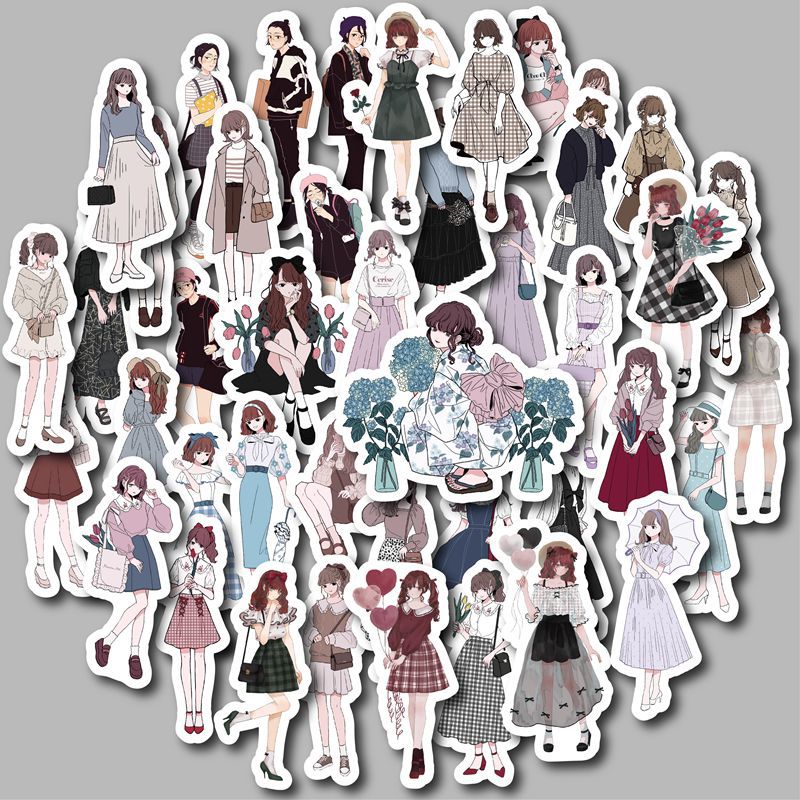 귀여운 소녀 사람 스티커 50매 빈티지 다꾸 : 피치리샵