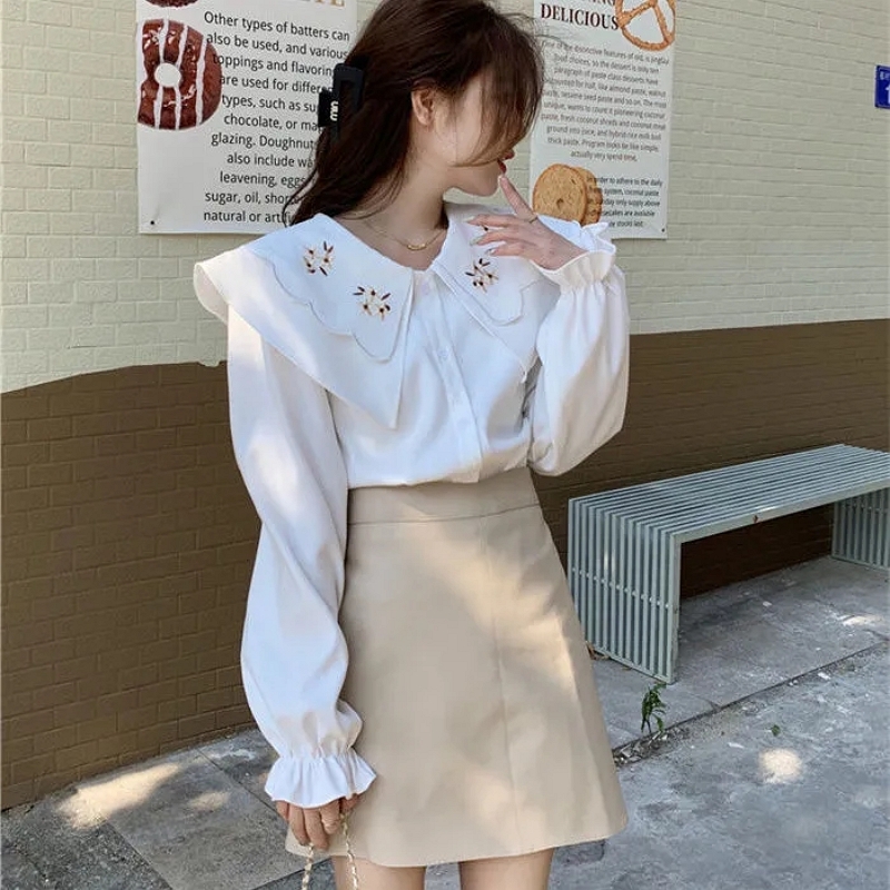 여성 빅사이즈 가을 귀여운 카라 블라우스 데일리 루즈핏 긴팔 셔츠 Nru1117CS8 : 한국명보 주식회사