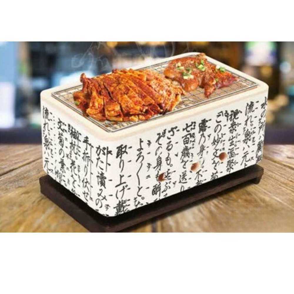 야끼화로 일본식 미니화로 석쇠 고기굽기 직화 꼬치구이 백토 난로 일식 스티커 15x15x12cm : 밤부처럼