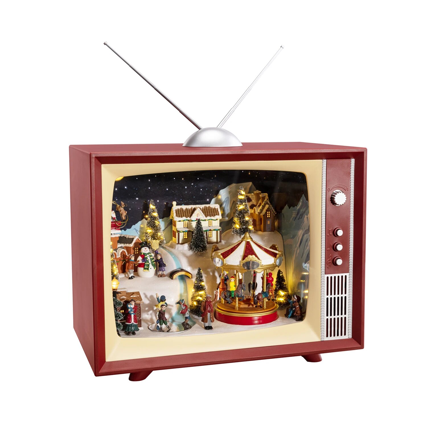 크리스마스접시 디저트플레이트 높은 애니메이션 뮤지컬 TV 크리스마스 휴일 테이블 탑 장식 DC 9V 어댑터로 구동 45 cm : 이든사랑