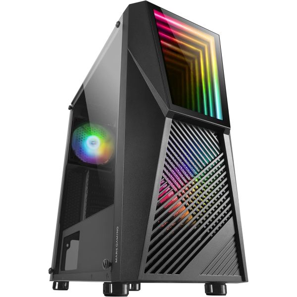 MARSGAMING MC777 게이밍 PC 케이스 인피니티 미러 ARGB 강화 유리 2X 팬 크로마 블랙 MC500 : 트리식스6
