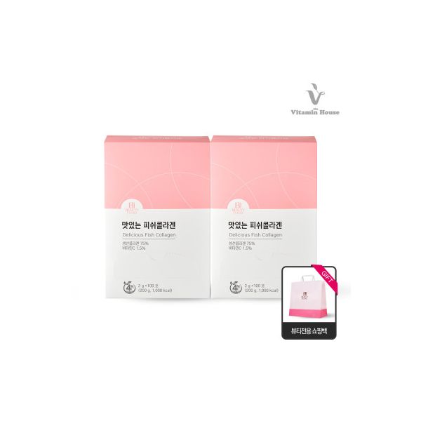 비타민하우스 맛있는 피쉬콜라겐 100포 2박스 + 뷰티쇼핑백 : 메이드온셀