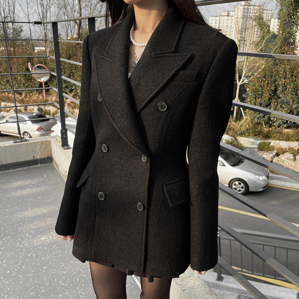 이더 EITHER 아워글라스 부클 더블 자켓 하프 코트 3color : 리바이비
