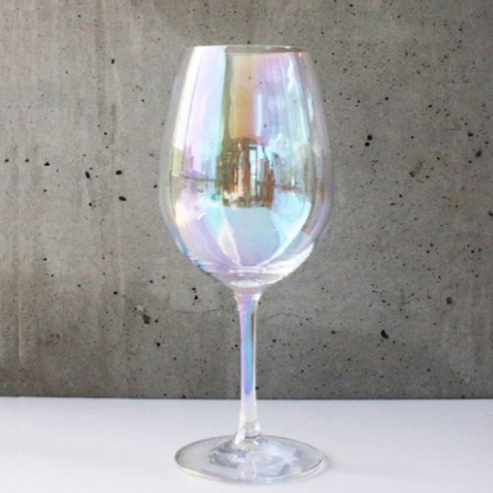 레인보우 와인잔 2개 세트 오로라 홀로그램 빛나는 반짝이는 대용량 내열 유리 글라스 470ml : BASIC STORE