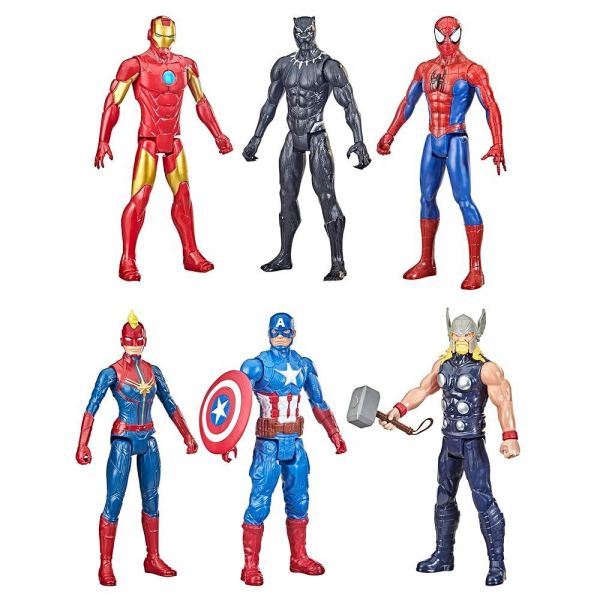 Marvel 타이탄 히어로 시리즈 액션 피규어 멀티팩, 액션 피규어 6개, 30.5cm(12인치) 장난감, 영감을 받은 만화, 만 4세 이상 아동용 (아마존... 