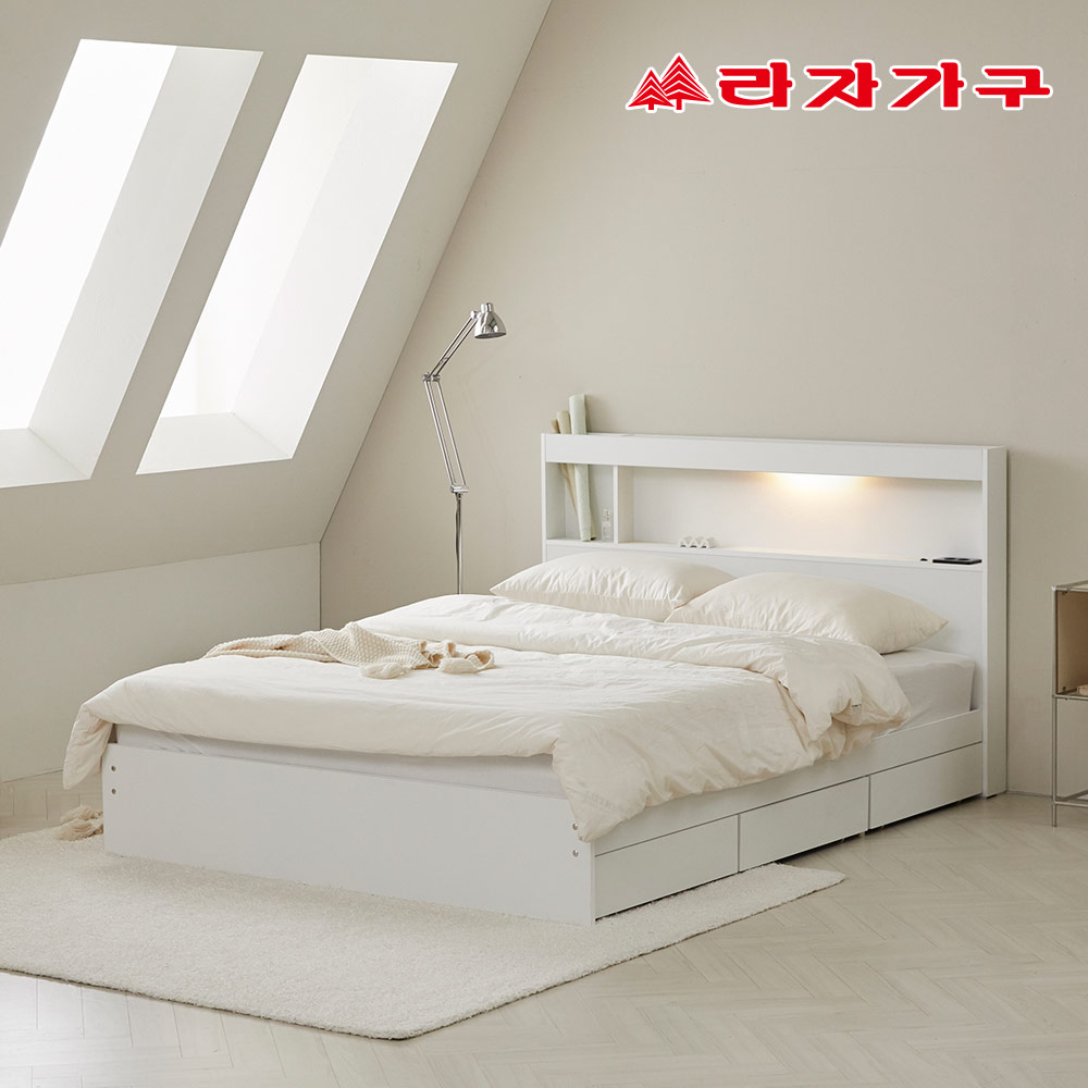라자가구 스위트 LED 숨쉬는 서랍 수납 침대프레임 슈퍼싱글 SS 화이트 : 라자가구