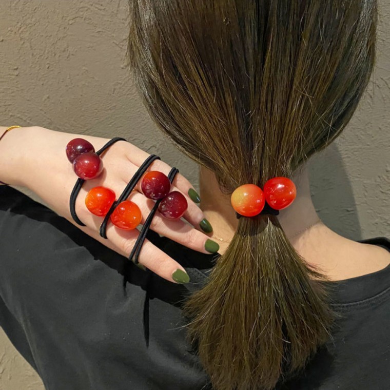 헤어 앵두 체리 버블 머리끈 심플 숱 올림머리 진주 꼬임 큐빅 핀 헤어 집게 : 응애닷컴