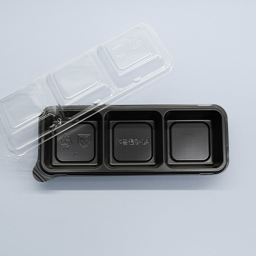 직사각 3칸 반찬용기 (AJ/검정) 900set : 일회용기 담을