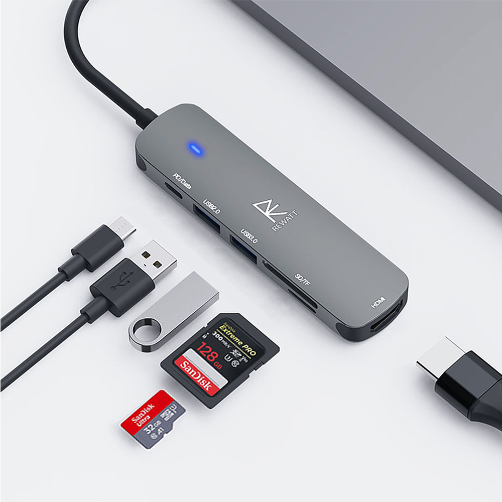 리와트 6in1 C타입 멀티허브 USB 3.0 HDMI 4K 미러링 맥북 썬더볼트 RM6 : 우승Tech
