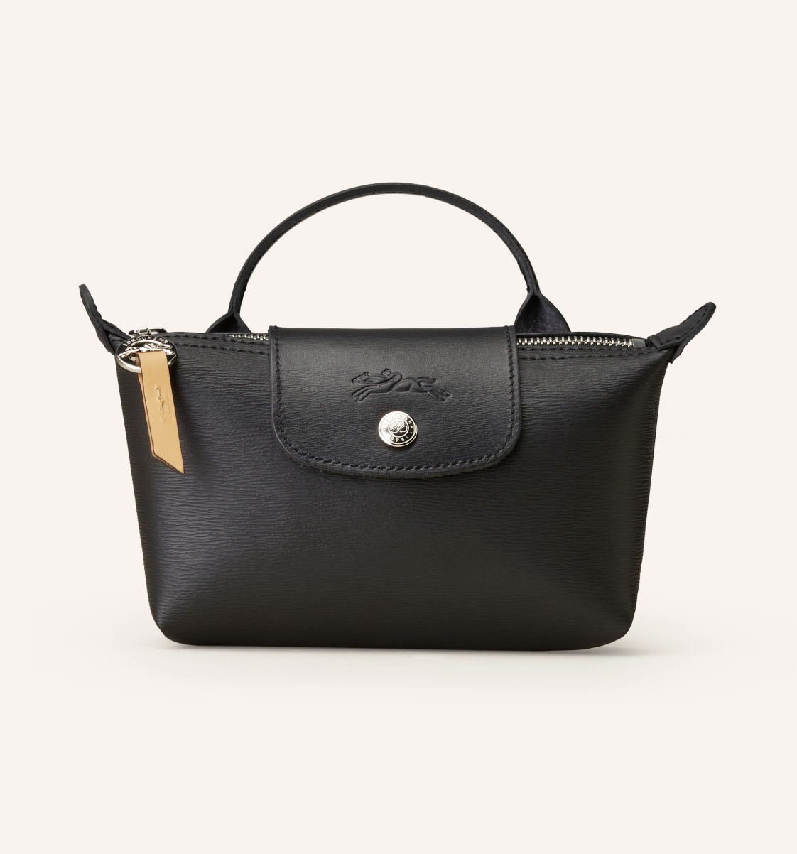 롱샴 르 플리아쥬 시티 미니 탑 핸들 레더 파우치 백 블랙 네이비 Longchamp : 수앤에블린