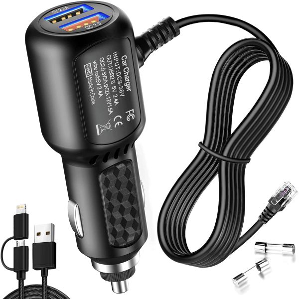 레이더 감지기 전원 코드, 유니덴 에스코트 발렌타인 벨트로닉스 여권 코브라 등 감지기, 듀얼 USB QC3.0 급속 충전기 포함 （RJ11... 