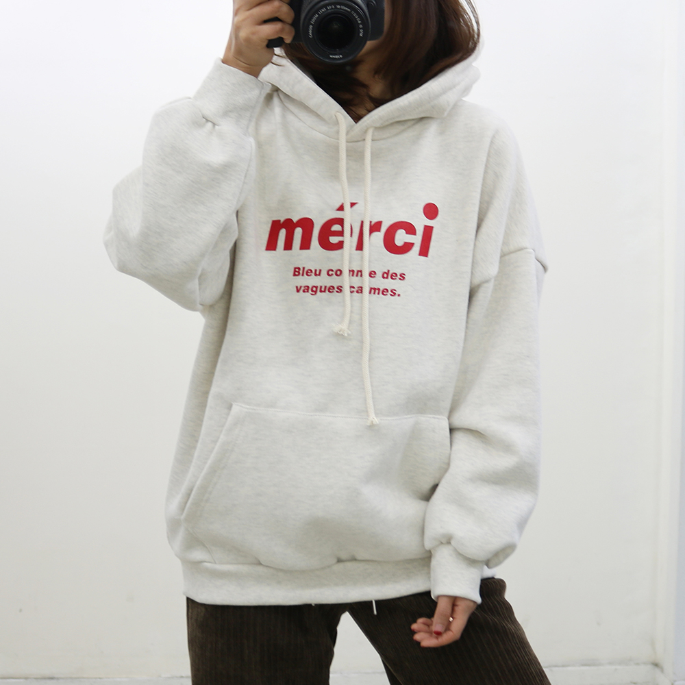 merci 레터링 루즈핏 양기모 롱 후드 맨투맨 3컬러 : 헤이뽀