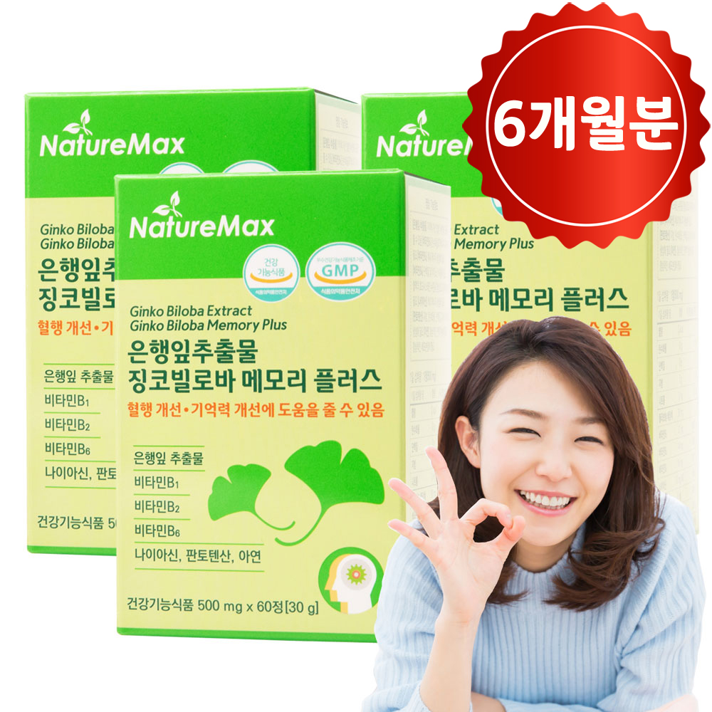 혈액순환 기억력개선 은행잎추출물 징코빌로바 메모리플러스 60정, 3개 : 네이처맥스