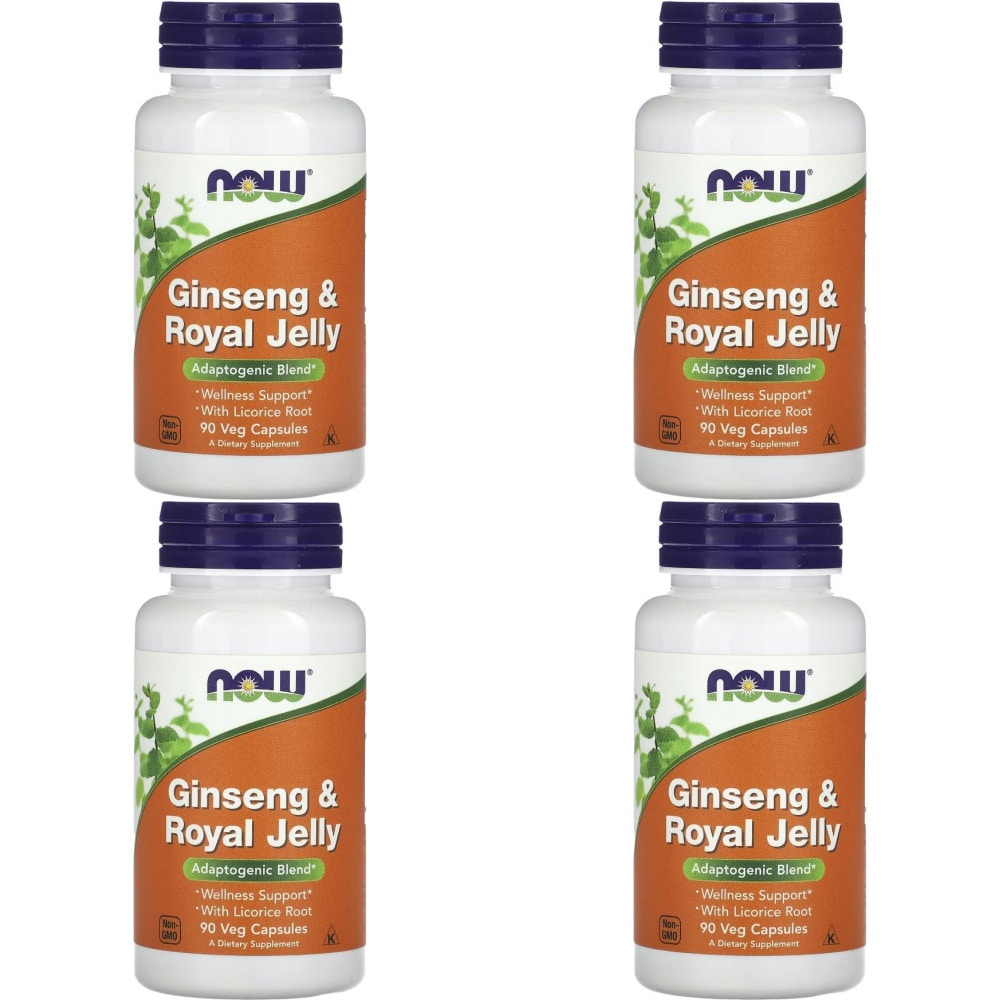 Now Food Ginseng Royal Jelly 나우푸드 인삼뿌리 추출물 300mg 로얄제리 100mg 감초 뿌리 함유 90정 4병 : 건강한 캡슐