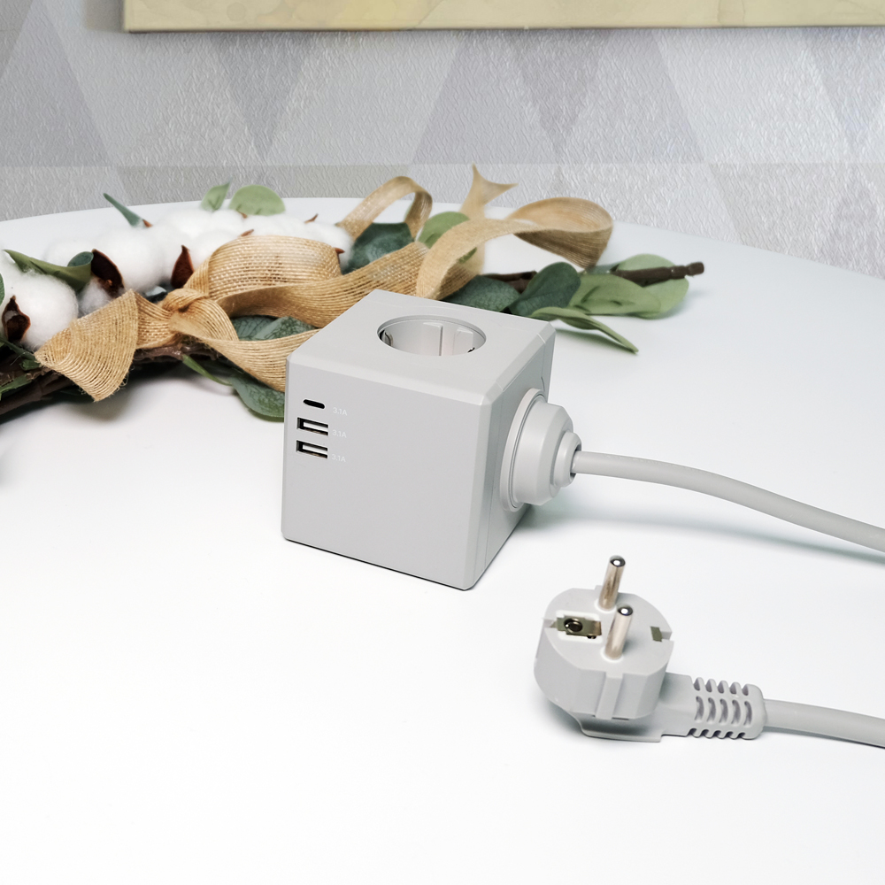 에코너 MT03 큐브 디자인 멀티탭 4000W 고용량 USB C타입 멀티 콘센트 3M : 케이하이몰