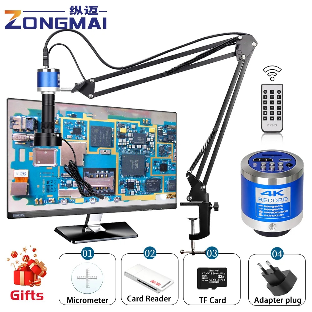 현미경 확대 모니터 ZONGMAI 산업용 C 마운트 디지털 카메라 타입 측정을 통한 PCB 납땜 전화 수리용 1080P 4K FULL HD : 화이트벨라