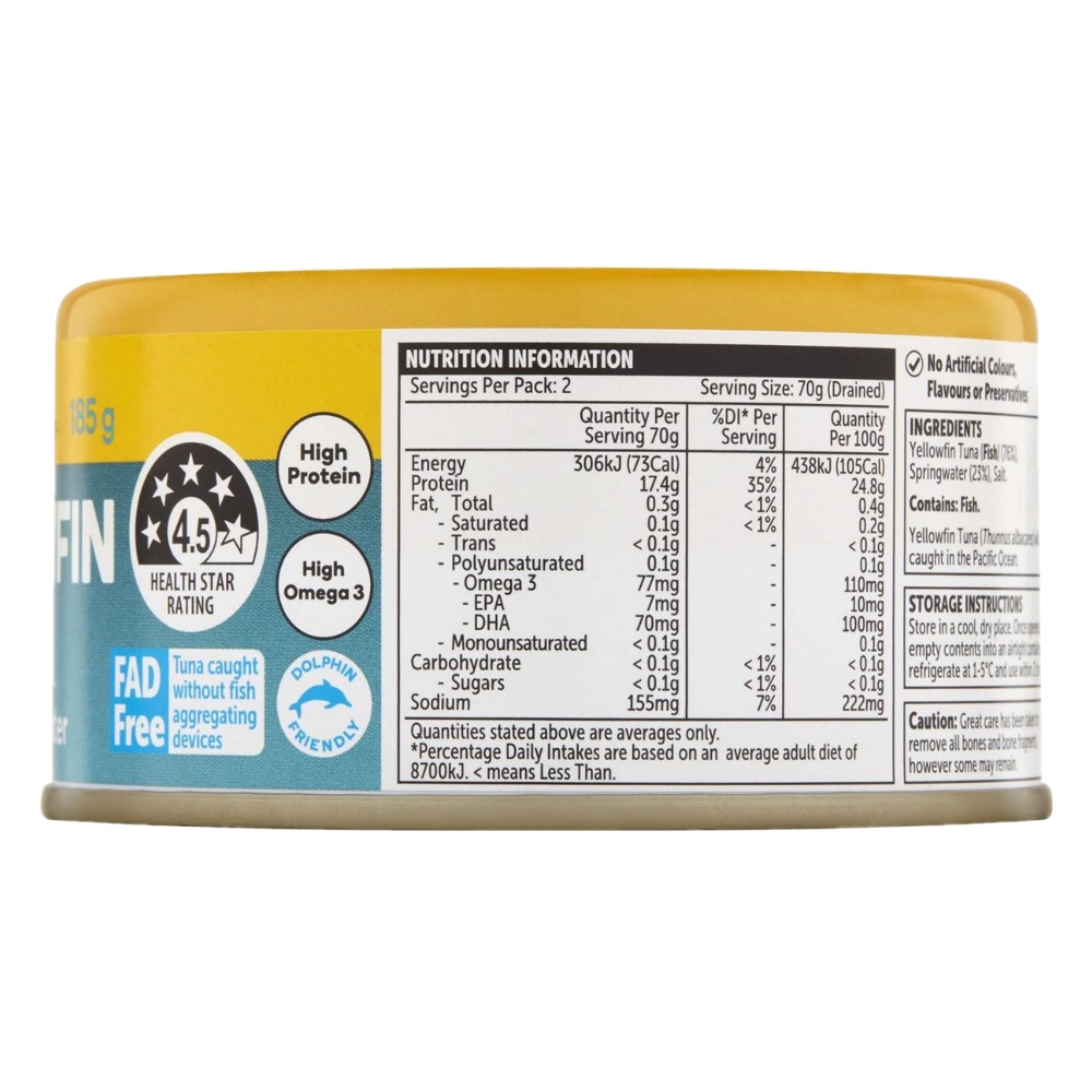호주 울워스 스프링워터 인 옐로우핀 참치 185g Woolworths Yellowfin Tuna In Springwater : 리틀아마존