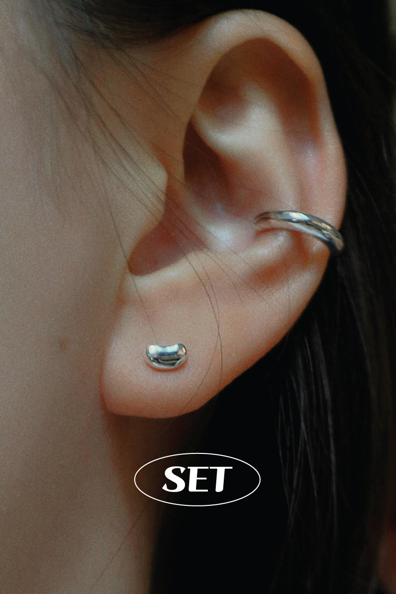 [SET] 925silver 미니 빈 피어싱 (1ea) & 데이 이어커프 귀찌 (1ea) 세트 : 무드크로키