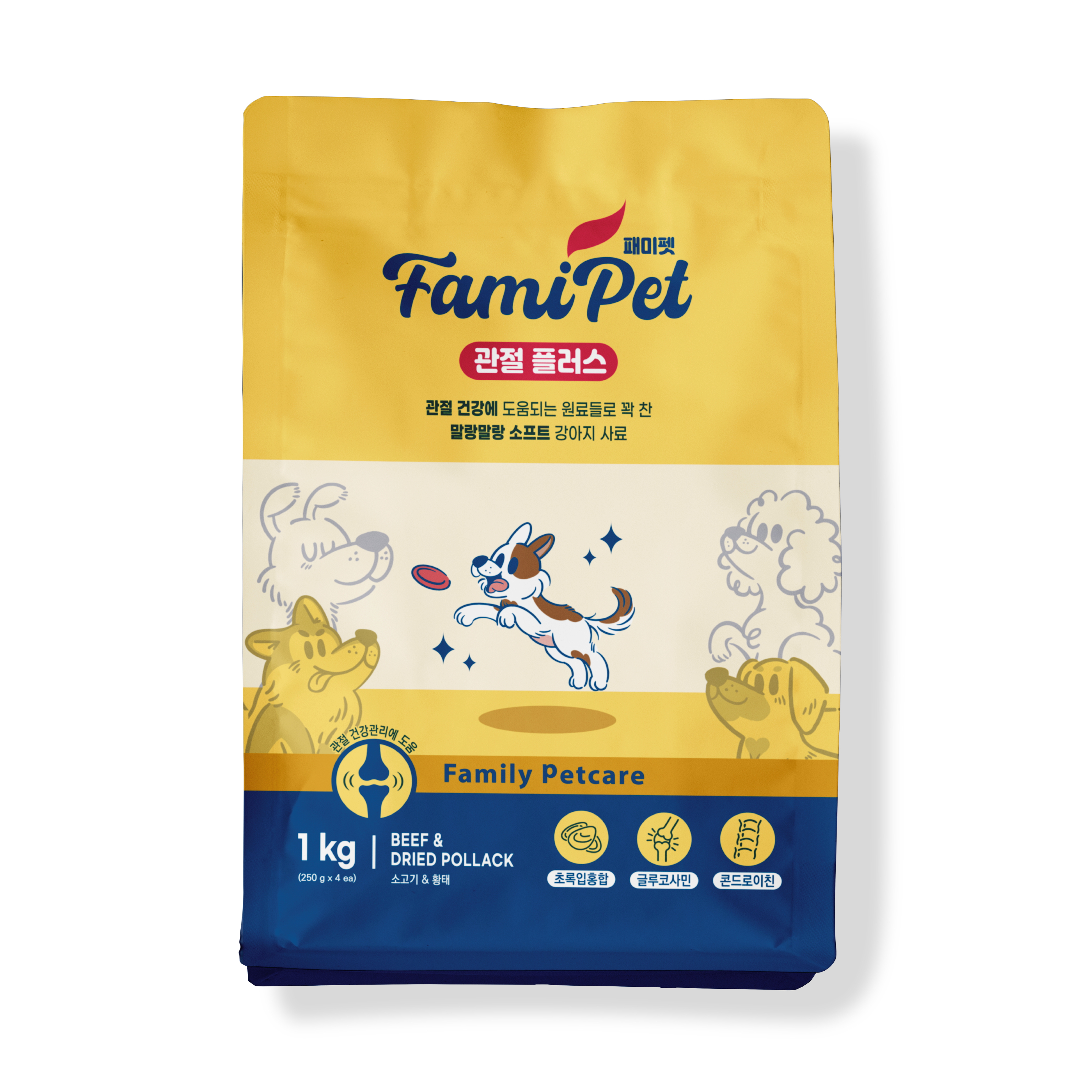 [최신생산] 패미펫 관절 플러스 강아지사료 소프트 1kg (전연령 /4개 소포장) : 로그펫