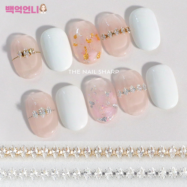 더네일샵 국내도금 보트미니 네일체인 큐빅 다이아줄란 골드 20cm : 백억언니