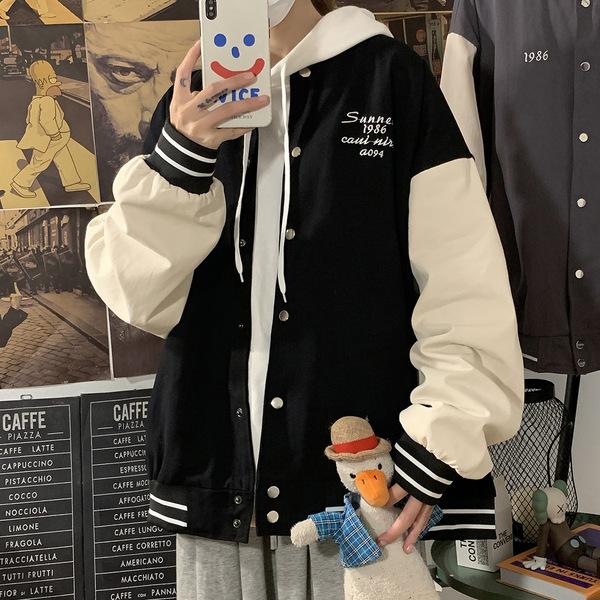 캐주얼 로고 디자인 투톤 남자 야구점퍼 데일리룩 가을 겨울 봄 코디 루즈핏 오버핏 집업 자켓 : 더웨일즈