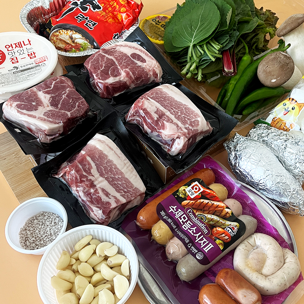 캠핑고기 바베큐세트 600g 1.2kg 국내산 한돈 돼지고기 삼겹살 목살 숯불 바베큐고기 : 정육단 고기백화점