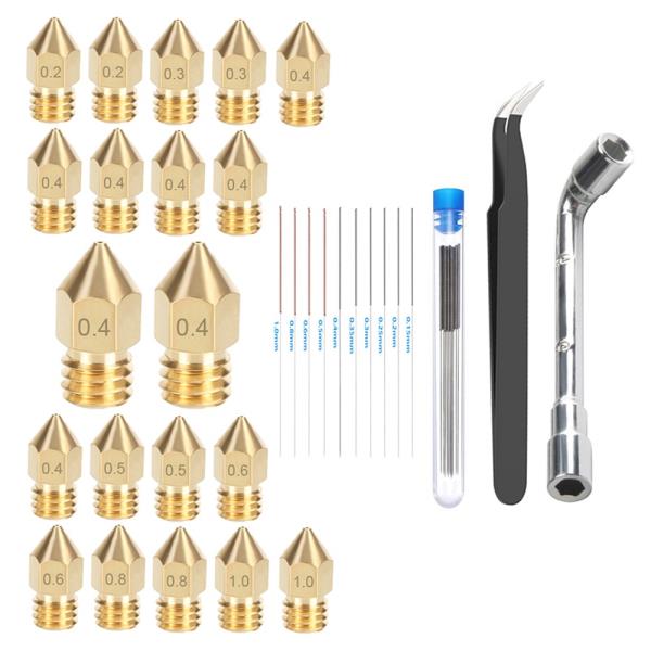 20PCS 프리미엄 MK8 황동 노즐 0.2 1.0mm 렌치 청소 도구 Creality CR-10 Ender KP3S : 케이세븐홀딩스