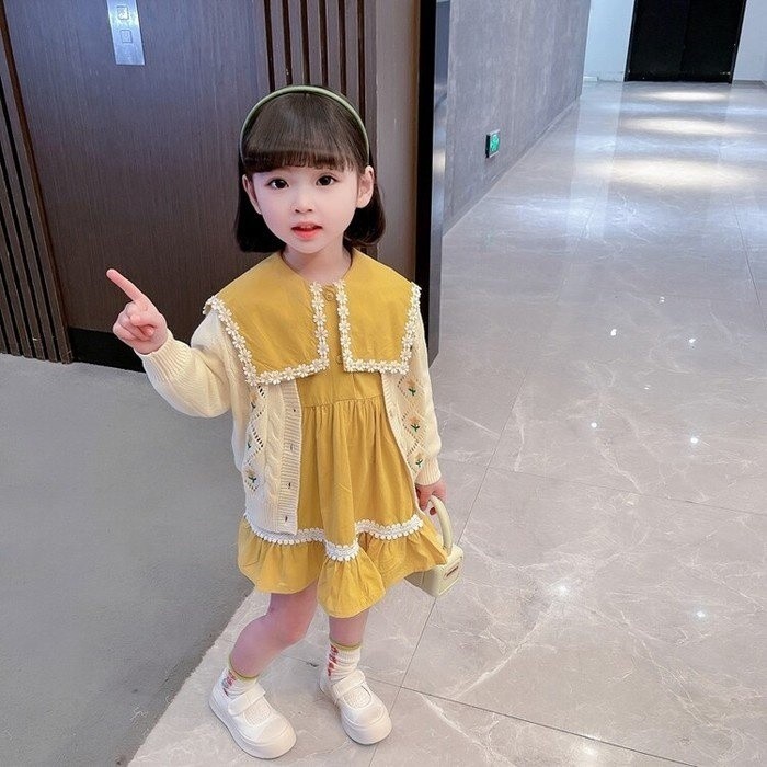 아동옐로카라가디건원피스세트 : 아동복은 아꾸꼬