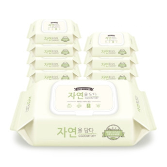 꿈토리 물티슈 자연을담다 엠보싱 캡형 60평량 70매 10팩 100%레이온 : 꿈토리 물티슈