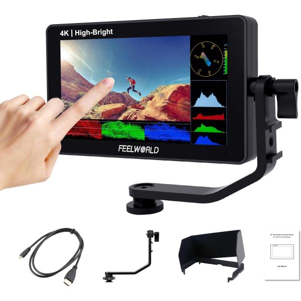 FEELWORLD F6 PLUSX 5.5인치 1600nit 고휘도 DSLR 카메라 필드 터치 스크린 모니터(파형 HDR 3D Lut 소형 풀 HD 1920x1080 IPS 비디오... 