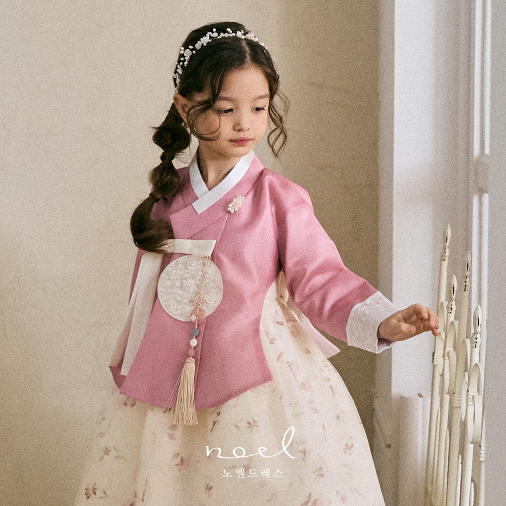 수향 분홍당의 (백일,1-10호) 플라워 나염 고급 여아한복 돌잔치 드레스 : 노엘드레스