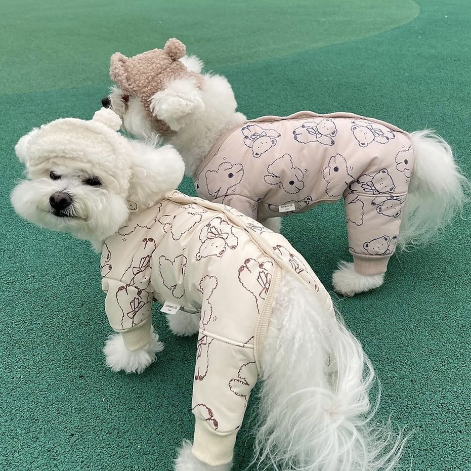 강아지옷 올인원 리본 곰 패딩 올인원 S-2XL : 아뭉아뭉
