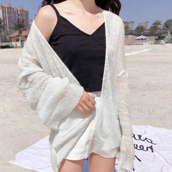 여자수영복원피스 비키니수영복 비치 체형커버 여자 간절기 여리핏 가디건 데일리 패션 얇은 긴팔 : 픽처스그램8