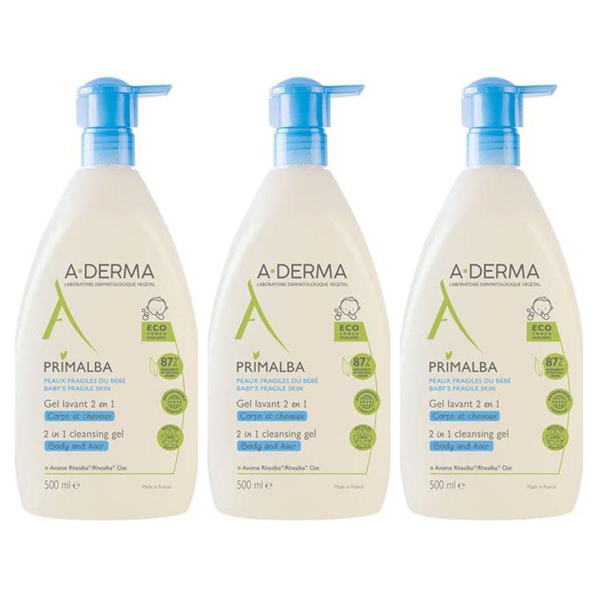 A-Derma 아더마 Primalba 유아 바디 헤어 클렌징 젤 500Ml 3개 : 토리보나